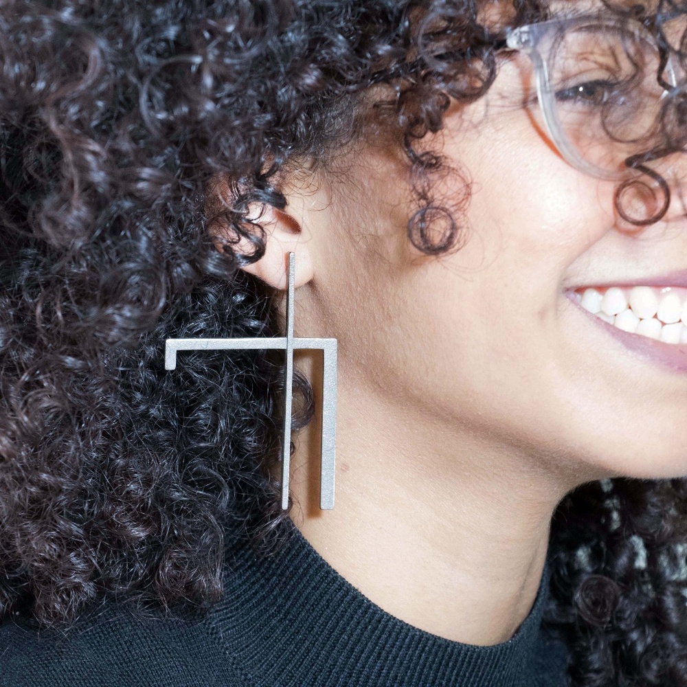 cuuve _ metal 3d printed asymmetrical earrings